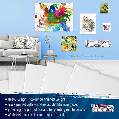 U.S. Art Supply 6 x 18 inch Stretched Canvas for Painting, 12oz Triple Primed, 6-Pack - Professional Artist Quality White Blank 3/4" Profile, 100% Cotton, Heavy-Weight Gesso - Acrylic Pouring, Oil - size: 6" x 18"