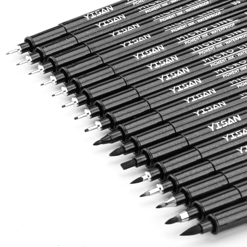 YISAN Black Drawing Art Markers,Micro Fineliner Manga Pens,Calligraphy Pens for Sketching Technical Drawing,16 set 70351 - color: Black, size: 1 Count (Pack of 16)