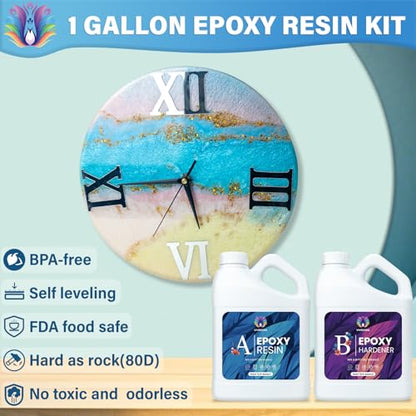 Epoxy Resin 1 Gallon Kit with Pump High Glossy Food Safe Crystal Clear Bubble Free No Yellowing Easy Mix 1:1 for Craft DIY Jewelry Art Casting - size: 1 GALLON