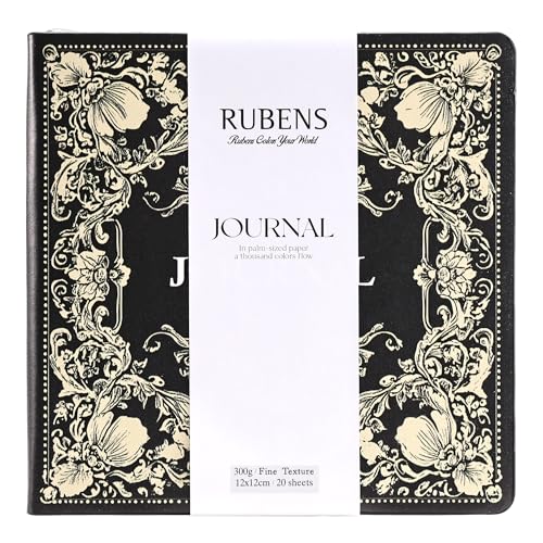 rubens Watercolor Journal, 4.7x4.7 inch Watercolor Sketchbook, 20 Sheets 100% Cotton Soft Cover Travel Sketchbook, 140lb/300gsm Acid-Free Hot Press Watercolor Papers for Watercolor, Gouache, Acrylic - color: Black, size: 4.7"x4.7"