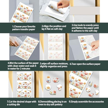 OLYCRAFT Wildflowers Clay Transfer Paper 4 Design 24 Pcs Transfer Papers for Polymer Botanical Frame Polymer Clay Transfer Sheets Flower Theme Small Transfers Paper for Clay Earrings Jewelry Making - style: Wildflower