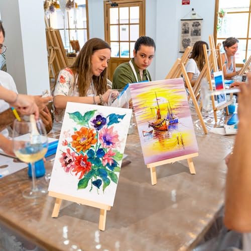 AROIC 208 Pack Easel and Canvas Sets with 16 Wood Easels,160 Brushes,16 Canvas and 16 Palette, Painting Set, Tabletop Easel, Art Easels, Painting Supplies for Kids & Adults to Paint Party - style: 30cm-16sets