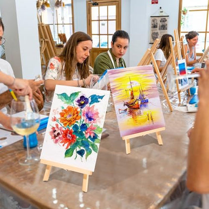 AROIC 208 Pack Easel and Canvas Sets with 16 Wood Easels,160 Brushes,16 Canvas and 16 Palette, Painting Set, Tabletop Easel, Art Easels, Painting Supplies for Kids & Adults to Paint Party - style: 30cm-16sets