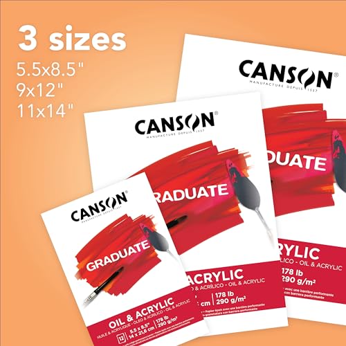 Canson Graduate Oil and Acrylic Paint Pad, Foldover, 11x14 inch, 12 Sheets | Artist Paper for Adults and Students - Oil, Acrylic, Mixed Media and Painting - size: 11x14 inch