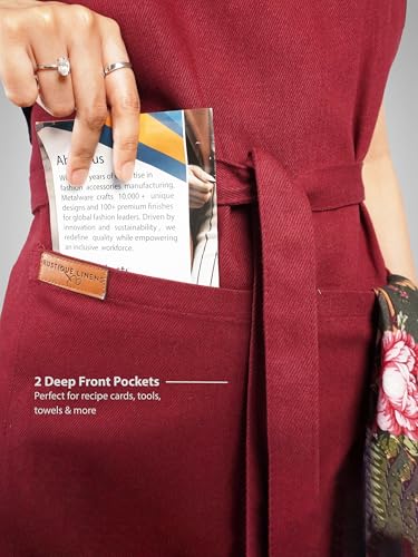 100% Cotton Kitchen Apron with 2 Pockets – Adjustable Chef Apron for Cooking Baking BBQ – Unisex Apron - color: Red, size: Standard