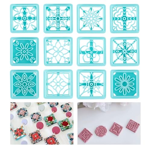 ORIGACH 12 Style Flower Tile Clay Cutters - Bohemian Polymer Clay Cutters Set for Earring Making - style: Flower Tile