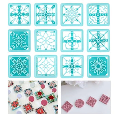 ORIGACH 12 Style Flower Tile Clay Cutters - Bohemian Polymer Clay Cutters Set for Earring Making - style: Flower Tile