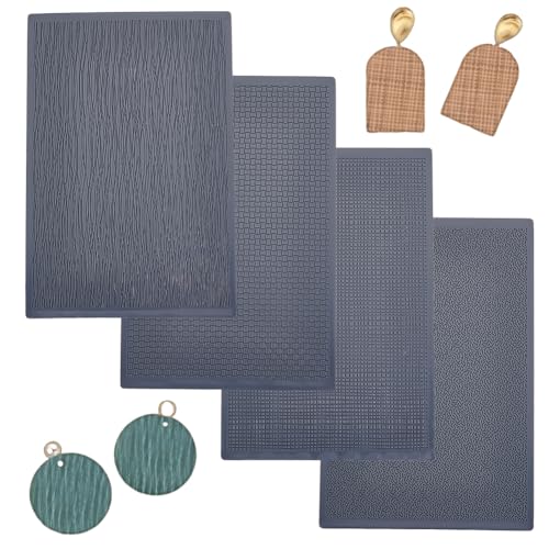 HOBBIESAY 4pcs Polymer Clay Texture Sheets Set Texture Sheets Polymer Clay Works with Polymer Clay Cutter Effect as Polymer Clay Texture Roller Plaid Stripe for DIY Clay Making