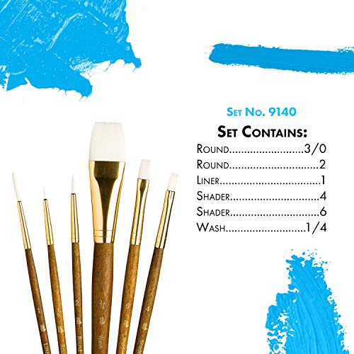 Princeton RealValue Brush Set, White Taklon, Brown Handle, 6 Piece, 1 Count - color: Brown, size: Set of 6