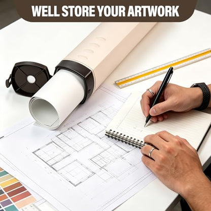 DEWEL Adjustable Poster Tube 24.5"-42", Waterproof Plastic Document Storage Tube Telescoping Carrying Case, Light Resistant Drawing Tube Painting Picture Tube Holder (Beige-Large Size) - color: Beige (Polygon), size: Large