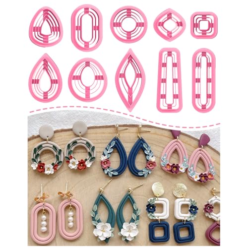 Keoker Organic Polymer Clay Cutters, 10 Shapes Extruded Polymer Clay Earring Cutters Boho