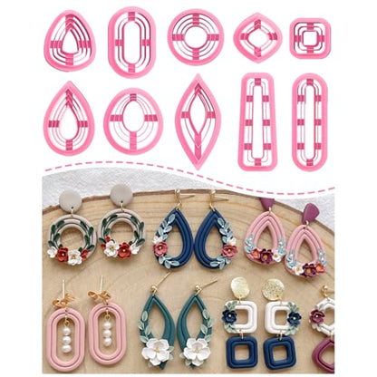 Keoker Organic Polymer Clay Cutters, 10 Shapes Extruded Polymer Clay Earring Cutters Boho