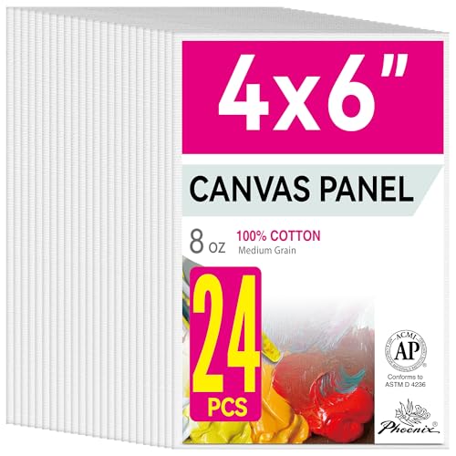 PHOENIX Small Painting Canvas Panels 4x6 Inch, 24 Bulk Pack - 8 Oz Triple Primed 100% Cotton Acid Free Canvas Boards for Painting, White Blank Flat Canvas Boards for Acrylic, Oil Paints - color: White - Bulk Pack, size: 4" x 6"