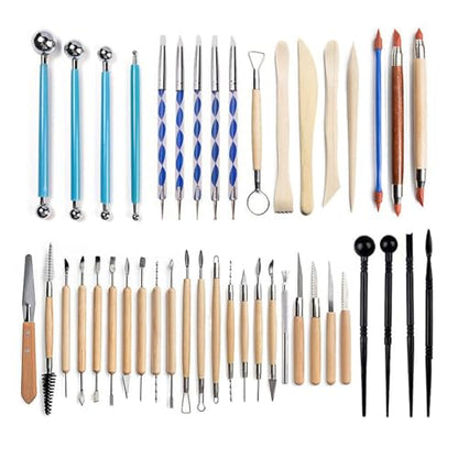 S & E TEACHER'S EDITION 43 Pcs Pottery & Clay Sculpting Tools, Double Sided Ceramic Clay Carving Tool Set with Carrying Case Bag, Pottery Modeling Smoothing - size: 43 PCS