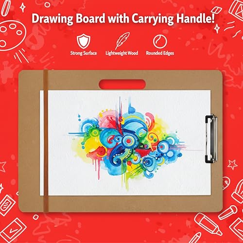 Artlicious Drawing Board - 13 x 17 Sketch Boards with Handle for Drafting Art - Portable Wooden Clipboard for Class or Studio Fit in Artists Tote