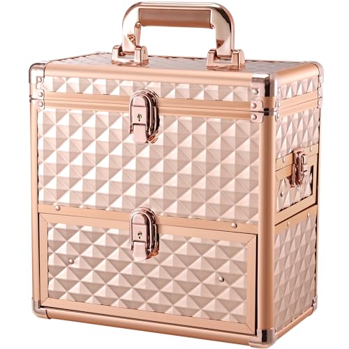 Makeup Train Case Professional Makeup Organizer Case with Drawer Mirror Extra Large Makeup Manicure Accessory with Dividers Travel Cosmetic Case for Cosmetologist Nail Tech Kits Makeup Case Rose Gold - color: Rose Gold