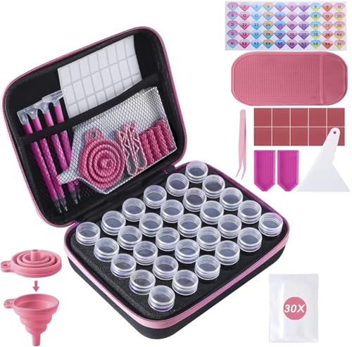 LYMUSUMI 30 Slots Diamond Art Storage Containers for Adults Portable Bead Storage Boxes for Diamond Painting Accessories and Tools（Pink） - color: Pink