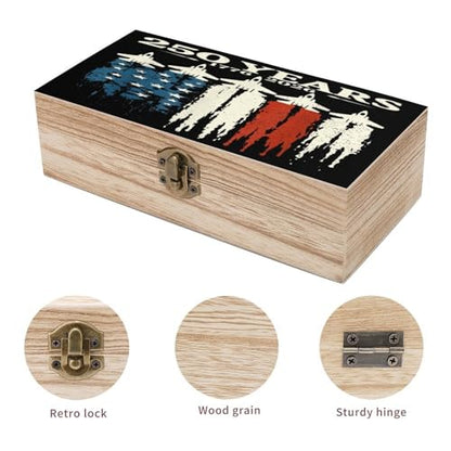 250 Year America Anniversary 1776 2026 Usa Flag Airplane Smoke Jewelry Box Wooden Rustic Multi-Purpose Organizer with Front Clasp for Jewelry, Crafts, Accessories & Small Items - color: style-7