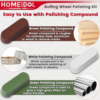 72 PCS Buffing Wheel Polishing Kit Compatible with Dremel, with Polish Compound, Rotary Tool Accessories with 1/8" Shank, Abrasive Wheel Buffing Polishing Wire Brushes Wool Felt Cotton Mounted - style: Style 2