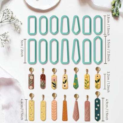 14pcs Rectangle Clay Cutters, Polymer Clay Cutting Tools for Earrings Making, Clay Jewelry Making Kit for Handicraft Enthusiasts - style: Long rectangle theme (14 pcs)
