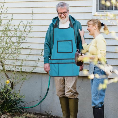 Gardening Apron with Multi Pockets Back Storage Apron for Men Women Artists Gardeners Toolkits Organizer Sky-blue