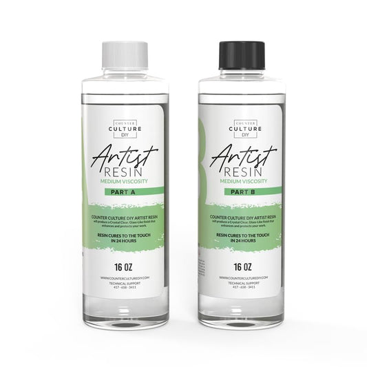 Counter Culture DIY Clear Artist Resin, Medium Viscosity, 32 oz Kit, Art Epoxy Supplies for Metallic Stains Acrylic 100% Solids Easy Coat No VOCs Scratch UV Heat Resistant to 500 Degrees - size: 32 Oz Kit