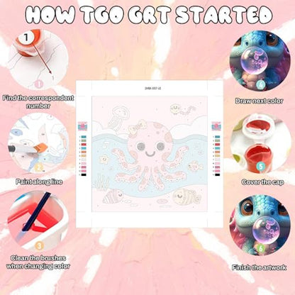 WEMEON Octopus Paint by Numbers Kit for Kids with Frame and Easel, Easy Paint by Numbers Kits for Kids Ages 4-6, Small Painting by Number for Birthday Gift, Painting Party(10X10inch) - color: DMBK-0007-US(10X10inch)