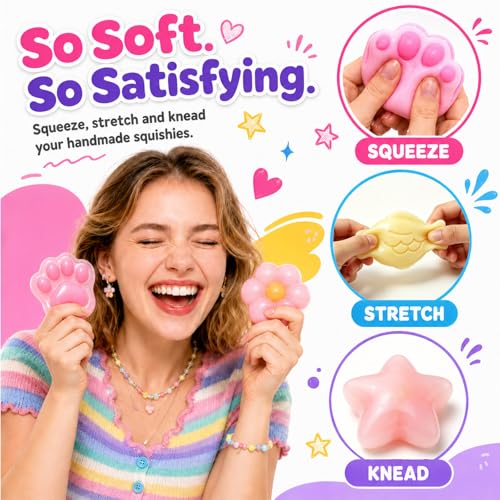 DIY Taba Squishy Making Kit,Taba Squishy Kit,1:1 AB Liquid Silicone with 6 Molds for Make Your Own Super Soft Squishies Maker, Christmas Birthday Party Favors for Kids Adults