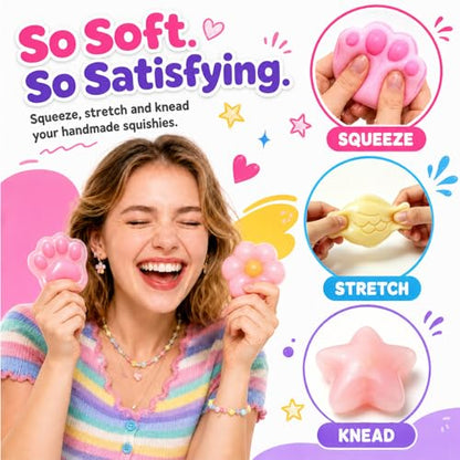 DIY Taba Squishy Making Kit,Taba Squishy Kit,1:1 AB Liquid Silicone with 6 Molds for Make Your Own Super Soft Squishies Maker, Christmas Birthday Party Favors for Kids Adults