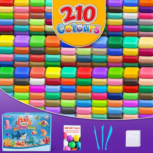 ESSENSON Air Dry Clay, 210 Colors, Modeling Clay for Kids | DIY Molding Magic Clay, Includes Tools, Ages 3-8+ Years, Boys Girls Kids Toys Gifts - color: 210 Colors