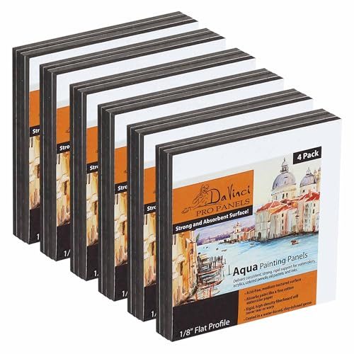Jerry's Artarama Da Vinci Aqua Pro Panels - 4x4 - Pack of 24-1/8" Thick Rigid Watercolor Board with Acid-Free Surface, Clay-Infused Gesso, Ideal Watercolor Boards for Painting Mixed Media - size: 4x4" - Pk of 24