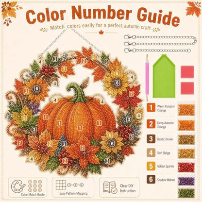 Autumn Harvest Pumpkin Diamond Art Hanging Ornament Kit, DIY Fall Pumpkin Craft with Sunflowers, DIY Diamond Painting Kit – Acrylic Hanging Display, Complete DIY Set with Accessories (1pcs) - color: 1pcs
