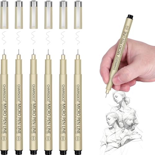 005 Micro Pen, 6 Pack Black Fine Point Pen with Waterproof Archival Ink, 0.23mm Fineliner Ink Pens for Artist Illustration, Sketching, Anime, Manga, Technical Drawing and Scrapbooking - color: Black, style: 【005】