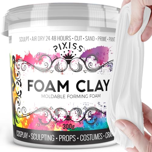 Moldable Cosplay Foam Clay (White) by Pixiss (300 Gram) Cosplay Foam Clay - High Density and Perfect for Intricate Designs | Air Dry | Great for Cutting with Knife or Rotary Tool, Sanding or Shaping - color: White, size: 300g