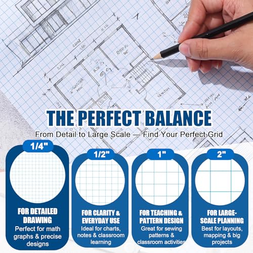 Jetec 1 Roll Large Grid Graph Paper Roll 1/4'' Grid 11 Inch x 40ft Engineering Drafting Paper for Blueprint School Classroom Graphing Supplies Engineer Architect Designer Mathematician Gifts - color: 1/4'' Grid, size: 11 Inch X 39ft