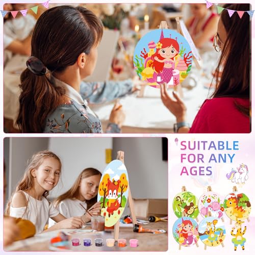 Supervitae 72 Piece 5.9" Round Pre Drawn Canvas Cute Spring Animals Sip and Paint Kit for Kids Adults with Pictures Paints Easels Brushes for Spring Summer Easter DIY Painting Party Gifts - size: 5.9", style: Cute Animals