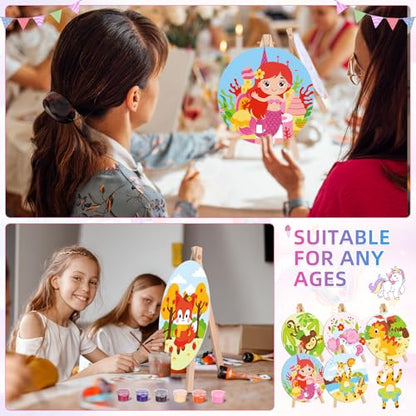 Supervitae 72 Piece 5.9" Round Pre Drawn Canvas Cute Spring Animals Sip and Paint Kit for Kids Adults with Pictures Paints Easels Brushes for Spring Summer Easter DIY Painting Party Gifts - size: 5.9", style: Cute Animals