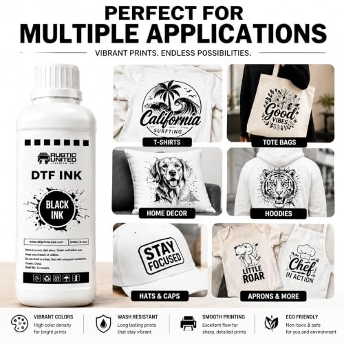 DTF Film Black Ink 500ml - Premium Heat Transfer Direct to Film Ink for DTF Printer L1800 XP600 I3200 ET-8550 XP15000 R1390 ET-4800 ET-2800 L800 - color: Black, size: 500ml