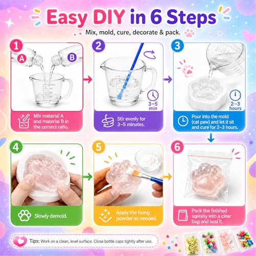 DIY Taba Squishy Making Kit,Taba Squishy Kit,1:1 AB Liquid Silicone with 6 Molds for Make Your Own Super Soft Squishies Maker, Christmas Birthday Party Favors for Kids Adults