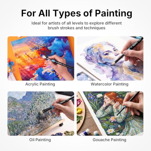 Nicpro 30pcs Paint Brush Set for Acrylic Painting, Oil, Watercolor, Gouache | 10 Shapes No Shedding Synthetic Bristles with Palette Knife and Canvas Roll, Professional Painting Supplies for Artists - color: Black-blue