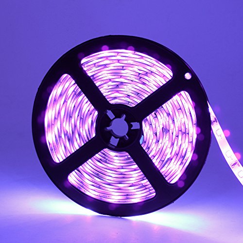 24 Watts UV Black Light LED Strip, 16.4FT/5M 3528 300LEDs 395nm-405nm Non-Waterproof Blacklight Night Fishing Implicitly Party with Power Supply - color: Non-Waterproof, size: 24Watts