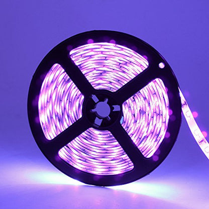 24 Watts UV Black Light LED Strip, 16.4FT/5M 3528 300LEDs 395nm-405nm Non-Waterproof Blacklight Night Fishing Implicitly Party with Power Supply - color: Non-Waterproof, size: 24Watts