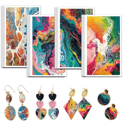 OLYCRAFT 24Pcs Ink Paint Clay Transfer Paper 4 Design Colorful Ink Transfers Paper for Polymer Abstract Art Polymer Clay Transfer Sheets Small Ceramic Decal for Clays Earrings Jewelry Making - color: Ink Paint