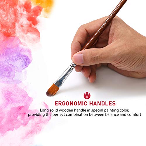 DUGATO Filbert Paint Brush Set, 13-Piece Nylon Hair with Long Wood Handle | 13 Artist Brushes for Acrylic Oil Painting, Soft Anti-Shedding Bristle, Assorted Sizes #0 to #24 for Canvas Blending