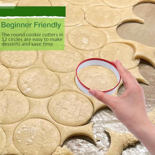 Alimat PluS Round Cookie Biscuit Cutter Set, 12 Pack Pastry Cutters in Graduated Sizes for Donut, Dough, Fondant, Clay, Stainless Steel Circle Cutter Cake Ring Molds with Colorful Rubber Coating - size: 12 Pack, Round Shape