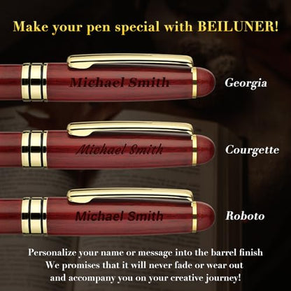 BEILUNER Luxury Personalized Wood Ballpoint Pen Writing Set,Rosewood-Elegant Fancy Nice Gift Pen Set for Signature Executive Business Office Supplies - Christmas Gift Boxed with Extra Refills (Black) - color: ,Redwood(Personalized)
