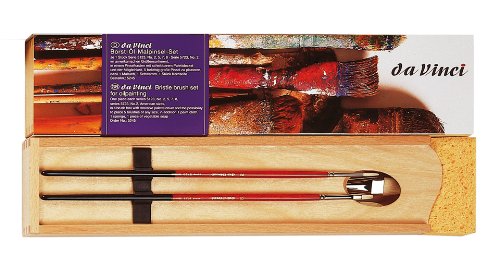 da Vinci Oil & Acrylic Series 5245 Maestro 2 Deluxe Oil Brush Set, Hog Bristle with Red Handles and Wooden Storage Box, 5 Brushes (Series 5123, 5723) - style: Hog Bristle Oil Wood Box Set