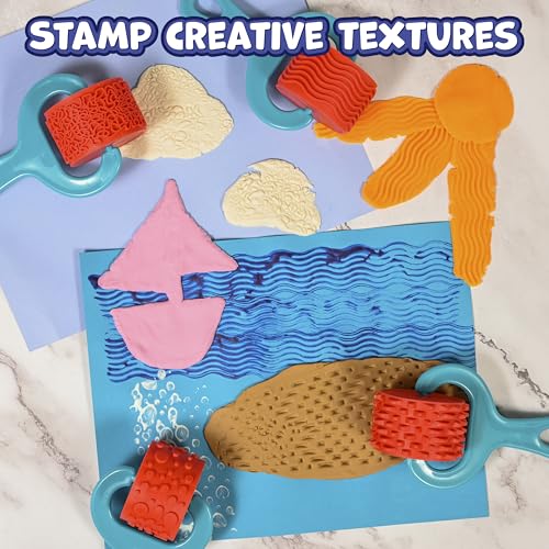 READY 2 LEARN Paint & Dough Explorers | 4 Patterns | Set 1 | Imagine Colors | Chunky Texture Rollers for Kids | Paint, Ink and Play Dough Accessories