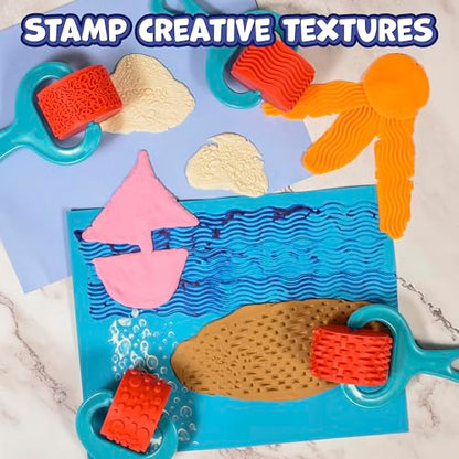 READY 2 LEARN Paint & Dough Explorers | 4 Patterns | Set 1 | Imagine Colors | Chunky Texture Rollers for Kids | Paint, Ink and Play Dough Accessories