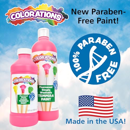 Colorations Washable Tempera Paint, 16 fl oz, Fluorescent Pink, Neon, Non Toxic, Vibrant, Bold, Bright, Kids Paint, Craft, Hobby, Fun, Art Supplies - color: Flourescent Pink